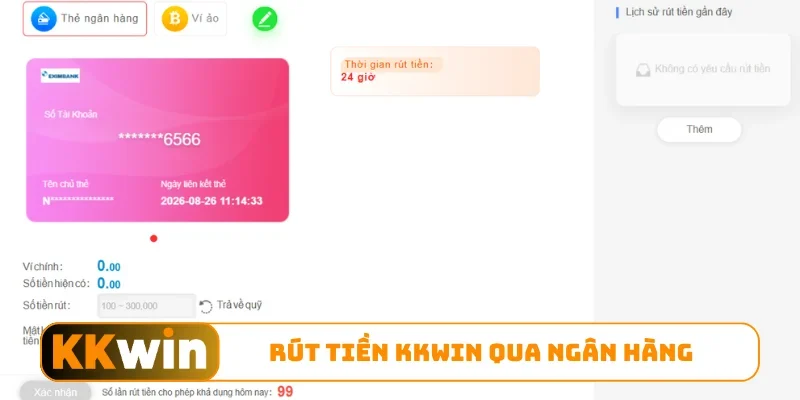 Rút tiền KKWIN qua ngân hàng